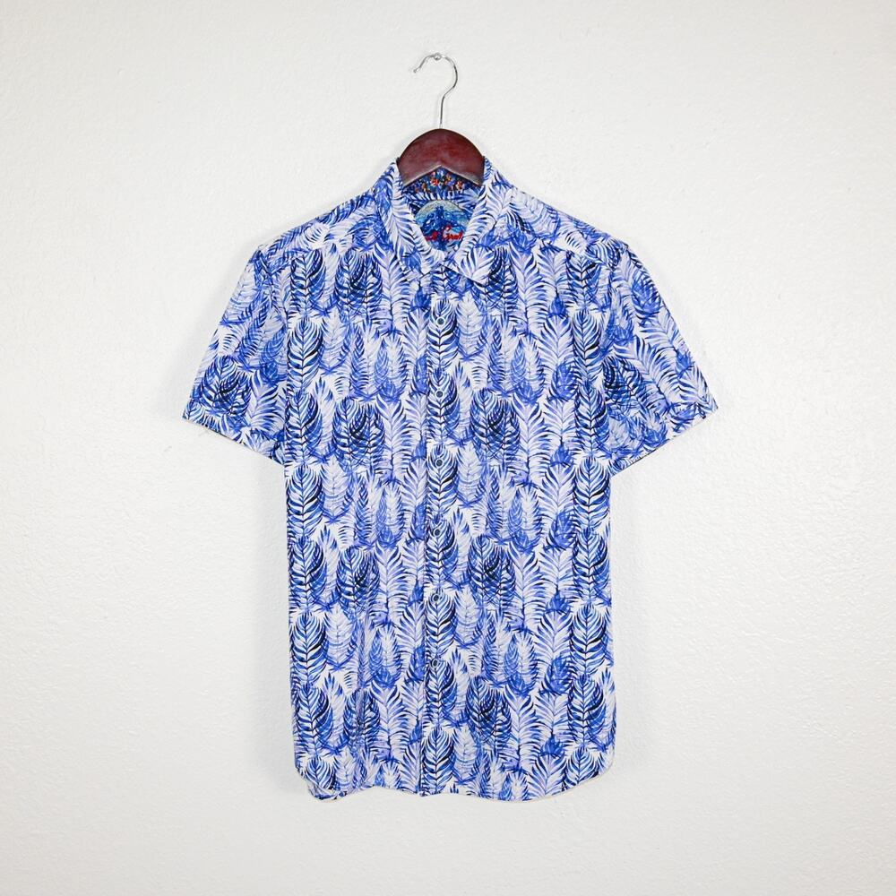 Robert Graham Men's Button up Shirt Blue Floral Print size Medium Classic